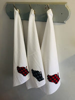 Gray and Red Holiday Fall Plaid Wisconsin Applique l Flour Sack Towel