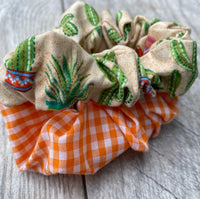 Cactus & Orange Gingham Scrunchies