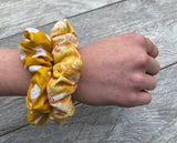 Mustard Floral and Dots - Scrunchie - hair tie - scrunchies
