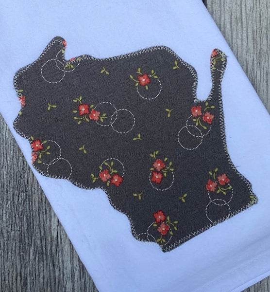 Floral Wisconsin Applique flour sack towel