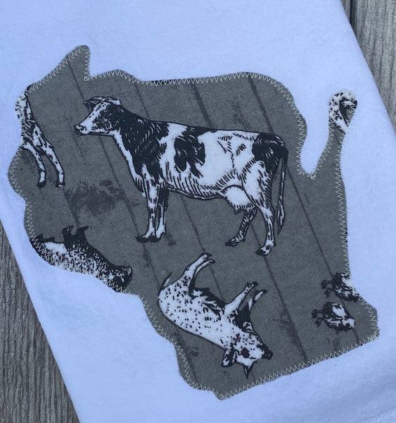 Gray Farm Animals Wisconsin Applique Flour Sack Towel