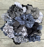 White Grey and Black Scrunchie Mystery Bag, 5 Scrunchies, Hair Ties, 90’s Fashion, gift set, birthday gift, christmas gift