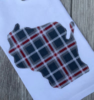 Gray and Red Holiday Fall Plaid Wisconsin Applique l Flour Sack Towel